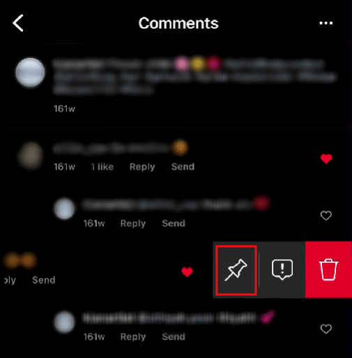 Swipe the desired comment to the left and tap on the pin icon to pin that comment on the top