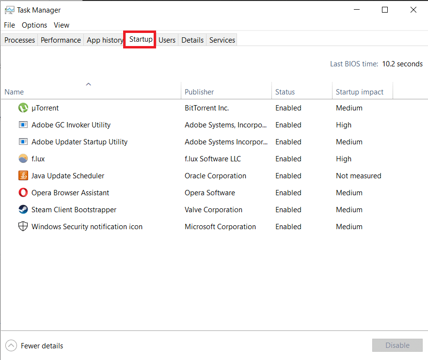 Switch over to the Startup tab by clicking on the same | Disable Adobe AcroTray.exe at Startup