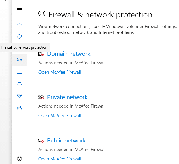 Cambie a la pestaña 'Firewall y protección de red'