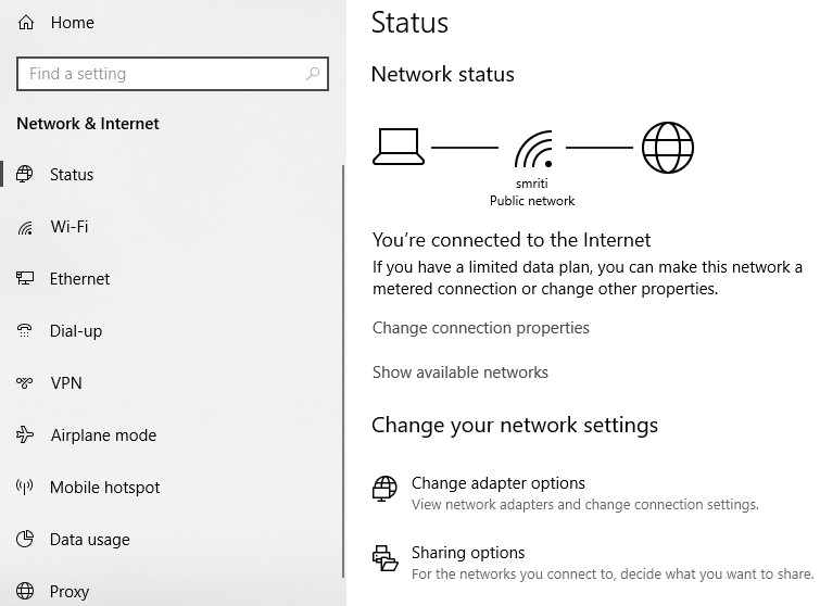 Switch to Status tab | | Fix Can't Connect to the Internet
