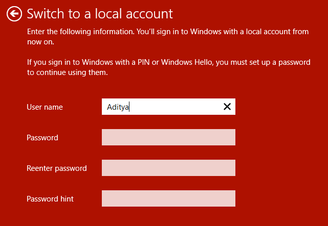 Switch to a local account