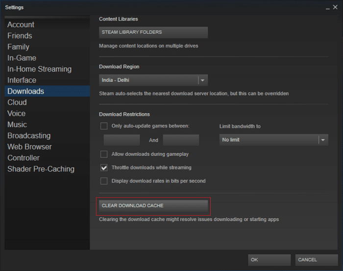 Switch to download then click Clear Download Cache