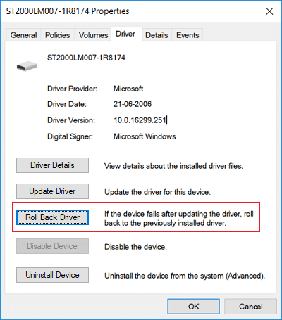 Switch to driver tab and click Roll Back Driver