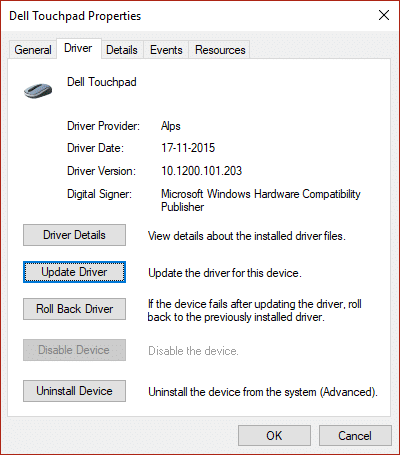 Switch to driver tab and then click on Update driver