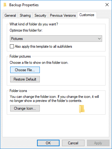 Перейдите на вкладку «Настроить», затем нажмите кнопку «Выбрать файл» под изображениями папок.