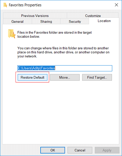 Switch to the Location tab then click on Restore Default button