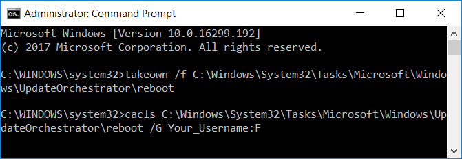 Take ownership of the reboot file in order to change settings