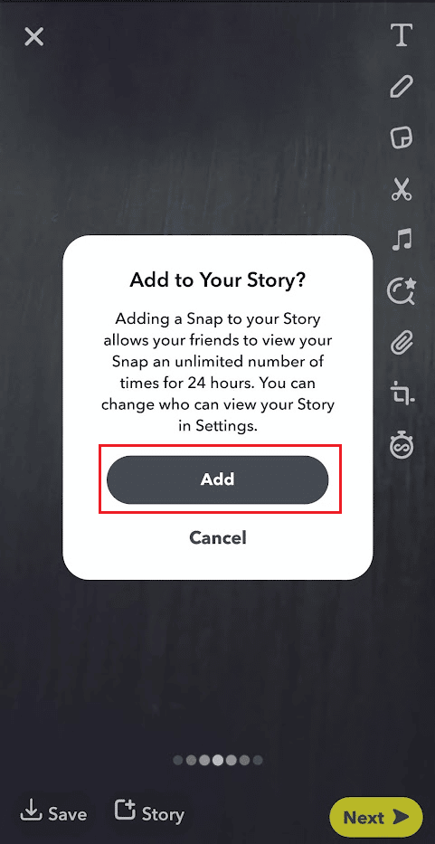 Tap on Add from the popup to add the tagged story to your story