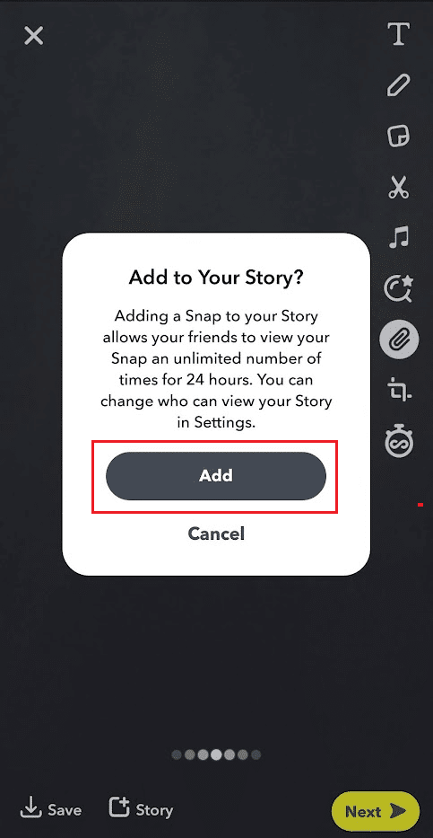 Tap on Add to complete adding the link to your story on Snapchat | How to Repost Instagram Videos on Snapchat Story