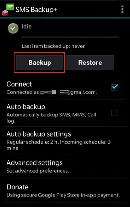 Tap on Backup to backup your call history or logs