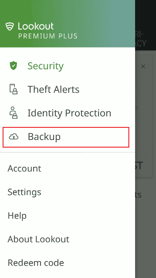 Tap on Backup to open the backup tool | Lookout tracking app | Lookout.com find my phone