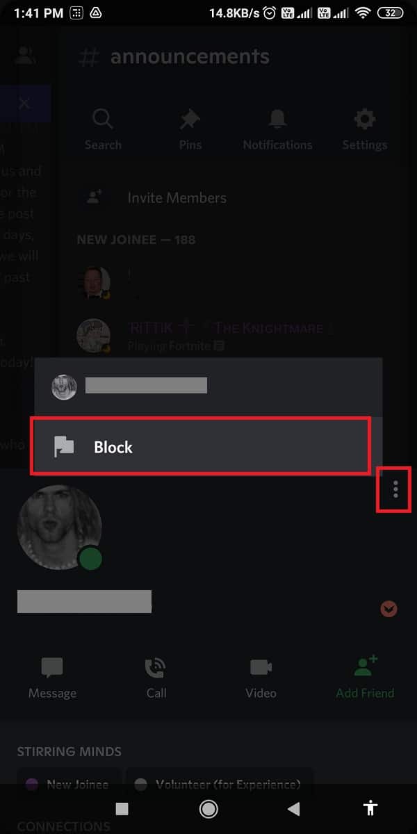 Tap on Block | How to Disable Discord Notifications