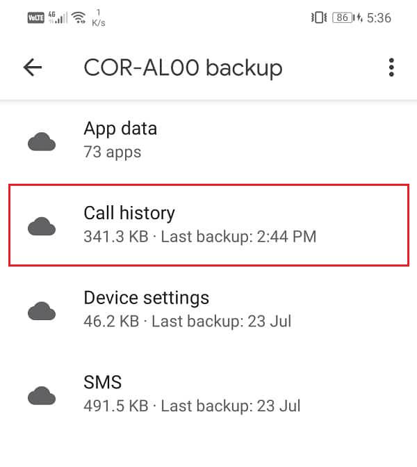 Tap on Call history to see your full backed-up call history