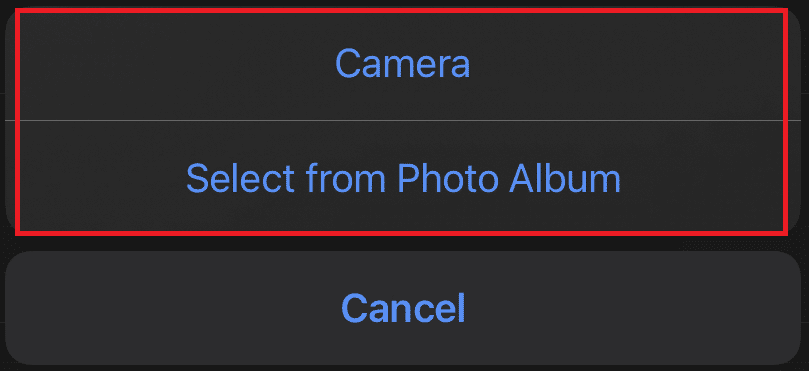 Tap on Camera or Select from Photo Album to insert an image