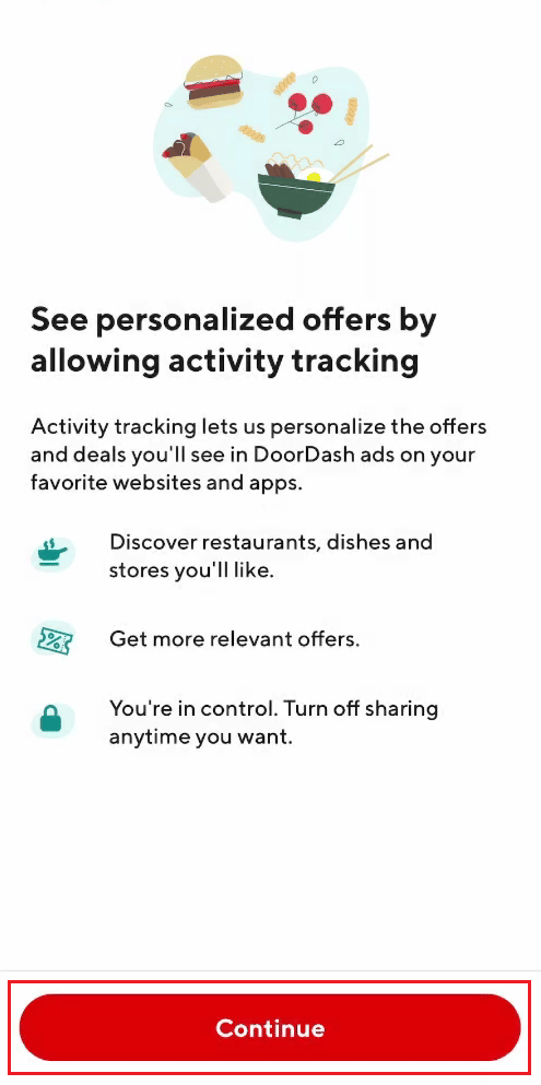 Tap on Continue on the subsequent screen to allow activity tracking to get personalized offers