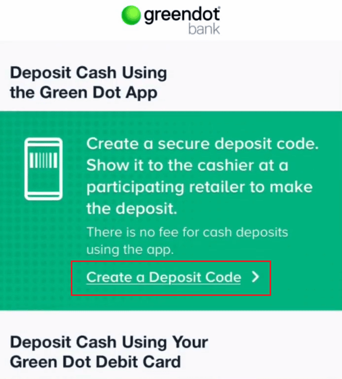 Tap on Create a Deposit Code