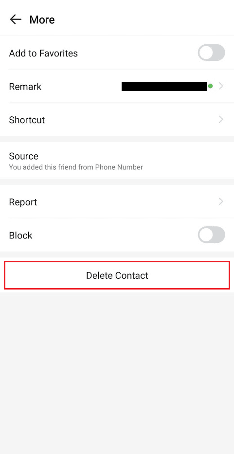 Tap on Delete Contact