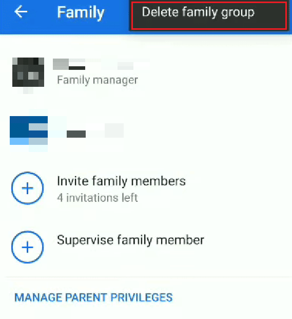 Tap on Delete family group