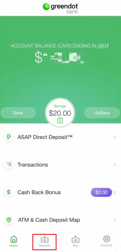 Tap on Deposit from the bottom bar