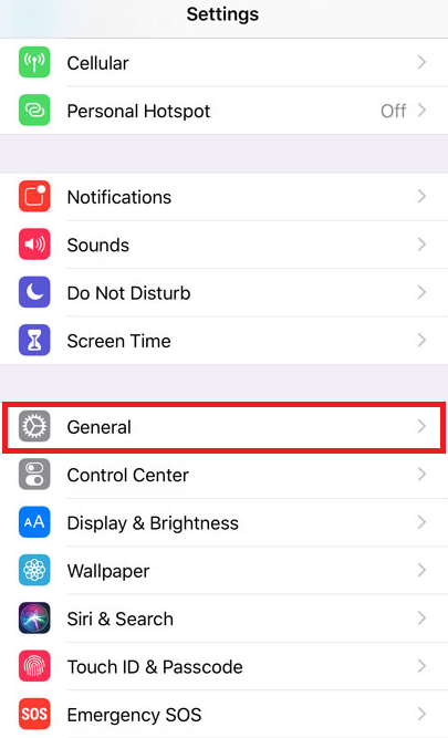 Tap on General from the list | clearing cache delete pictures on Instagram