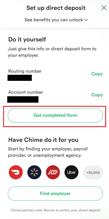 Tap on Get completed form to set up a direct post
