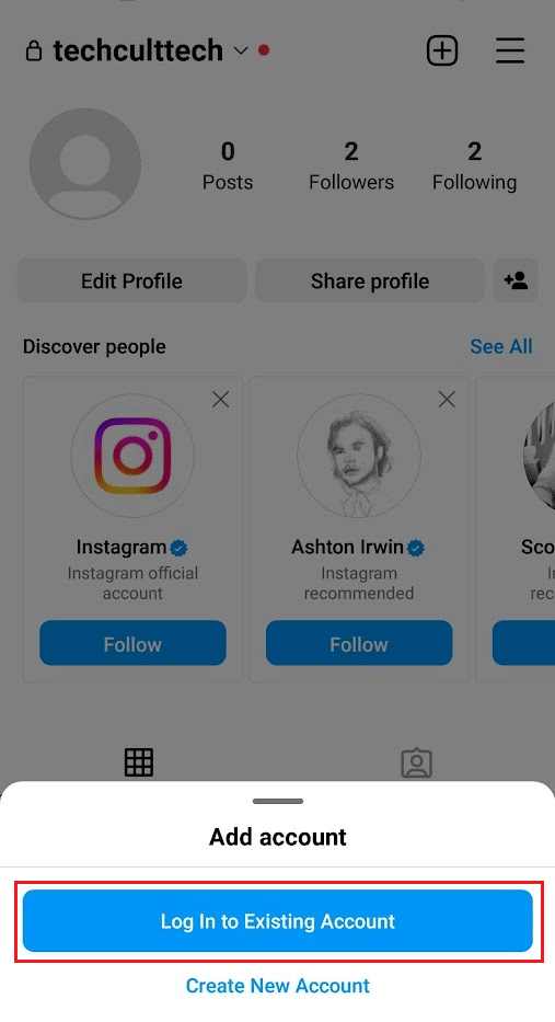 Tap on Log In to Existing Account | How to Remove a Remembered Account on Instagram