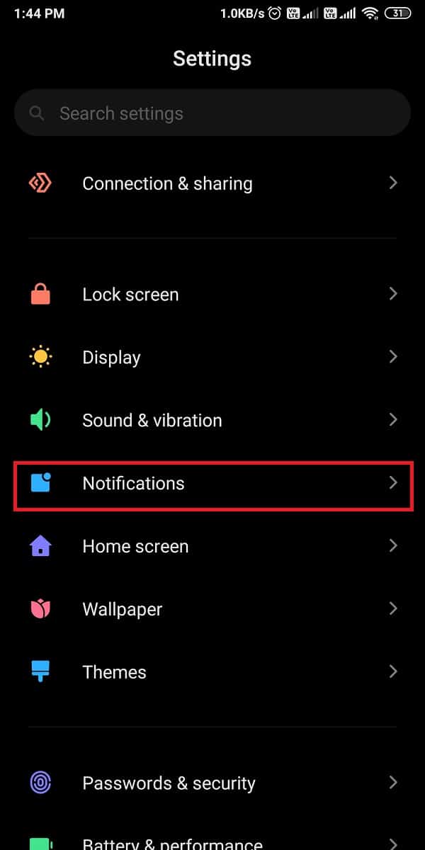 Tap on Notifications or Apps and notifications