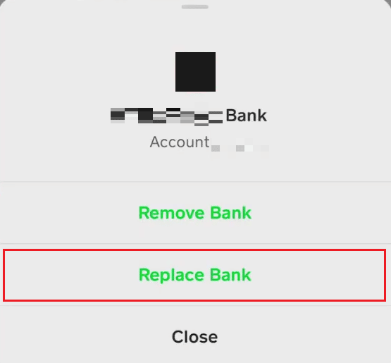 Tap on Replace Bank