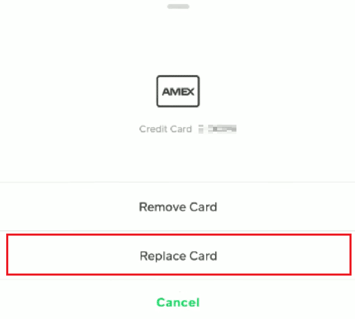 Tap on Replace Card from the popup