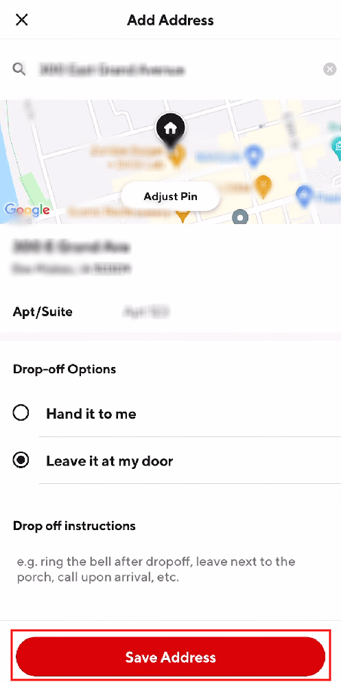 Tap on Save Address to add the address to your account and save it as the primary one | How to Change Address on DoorDash Driver | delete your DoorDash account and make a new one