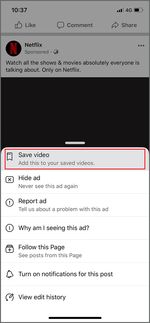 Tap on Save Video option from the menu icon