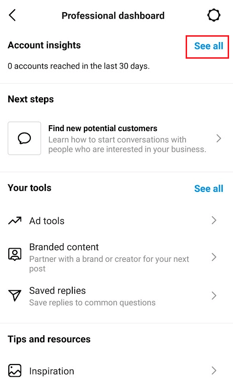 Tap on See all from the Account insights section at the top