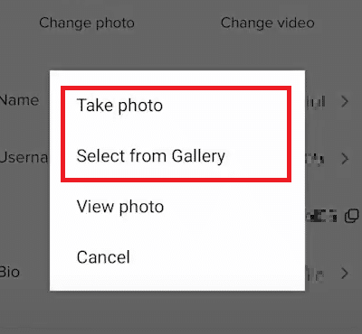 Tap on Select from Gallery or Take photo