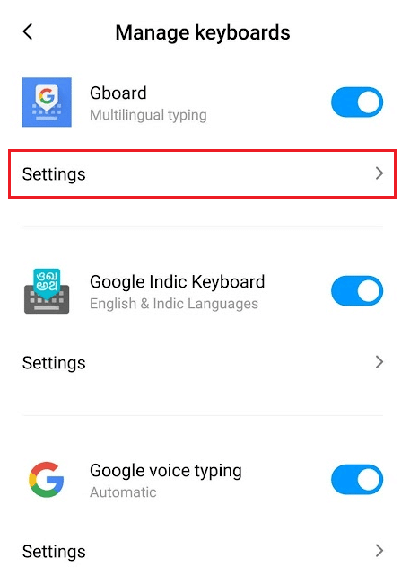 Tap on Settings under the Gboard section