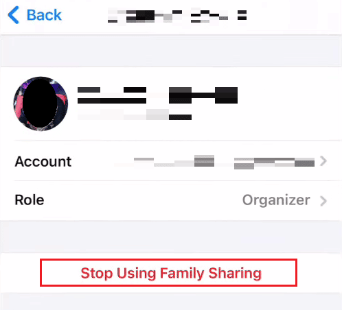 Tap-on-Stop-Using-Family-Sharing iOS Family link | How to Remove a Family Member on PS4
