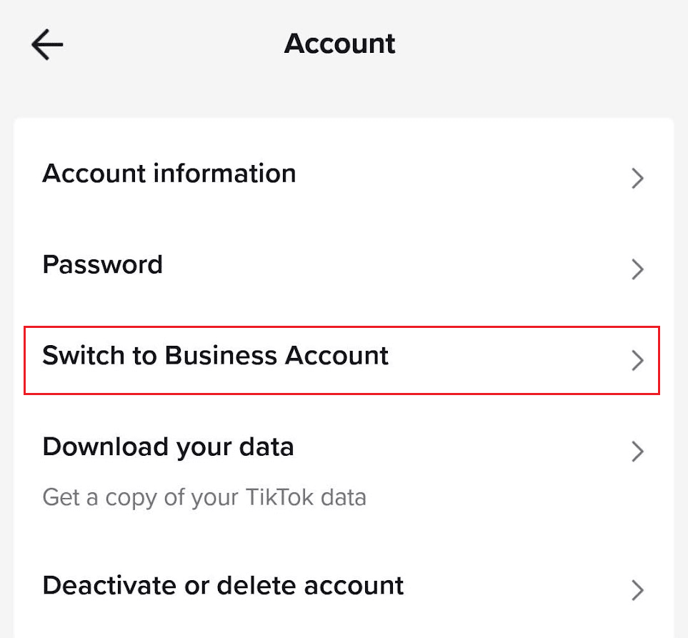 Tap on Switch to Business Account | add a link to your TikTok bio without a business account