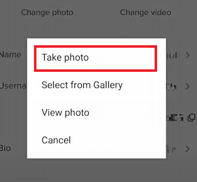 Tap on Take photo option