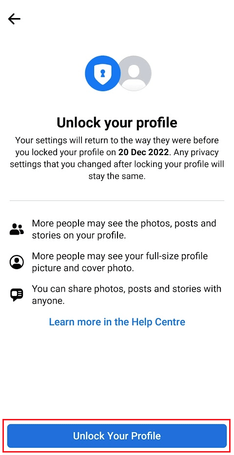 Tap on Unlock Your Profile