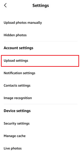 Tap on Upload settings