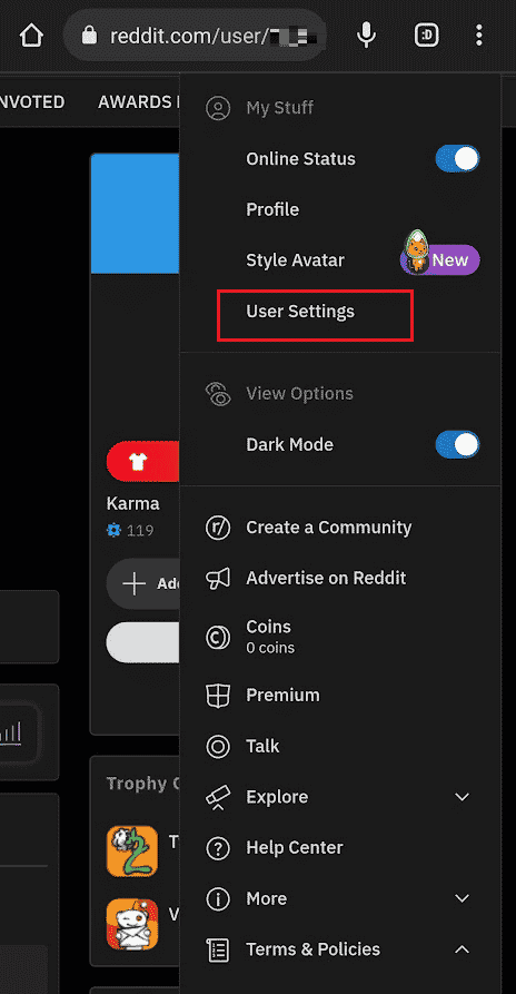 Tap on User Settings | How to Delete Reddit Account on App 