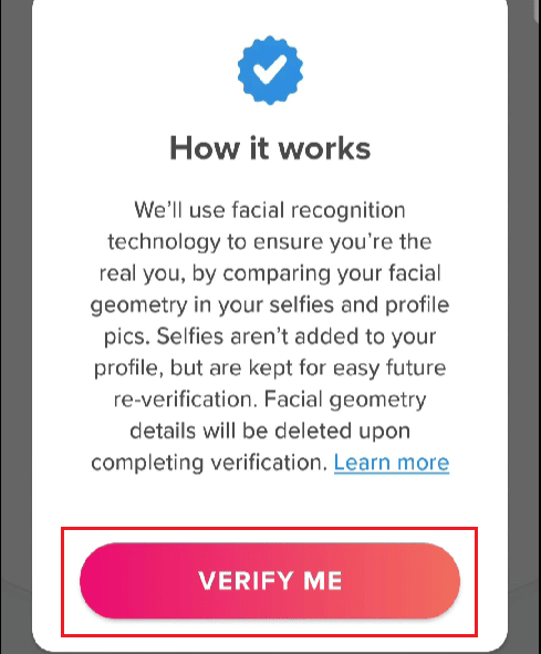 Tap on VERIFY ME | why did Tinder ban you for no reason