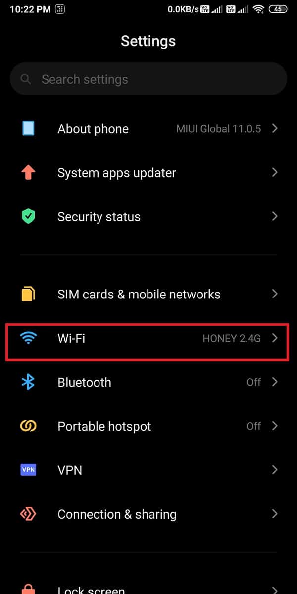 Tap on Wi-Fi or Wi-Fi and network section