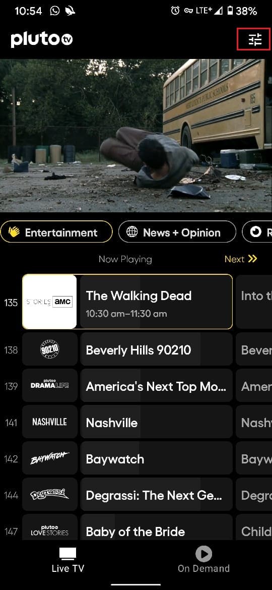 Tap on settings icon in top right corner of screen | How to Activate Pluto TV 