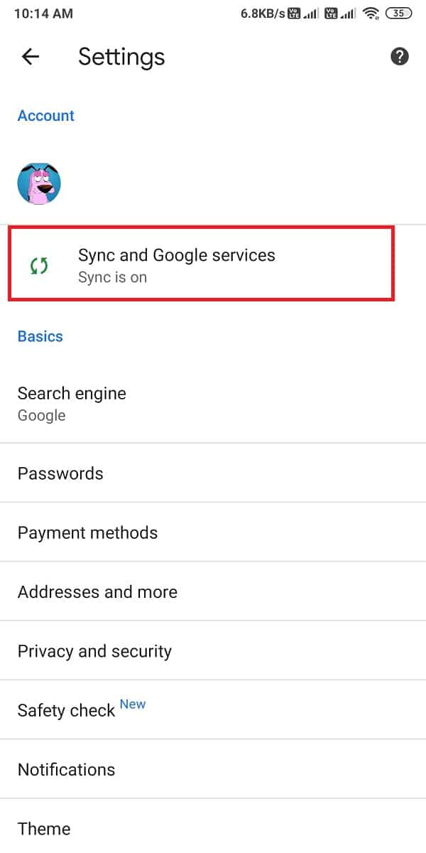 Tap on sync and google services