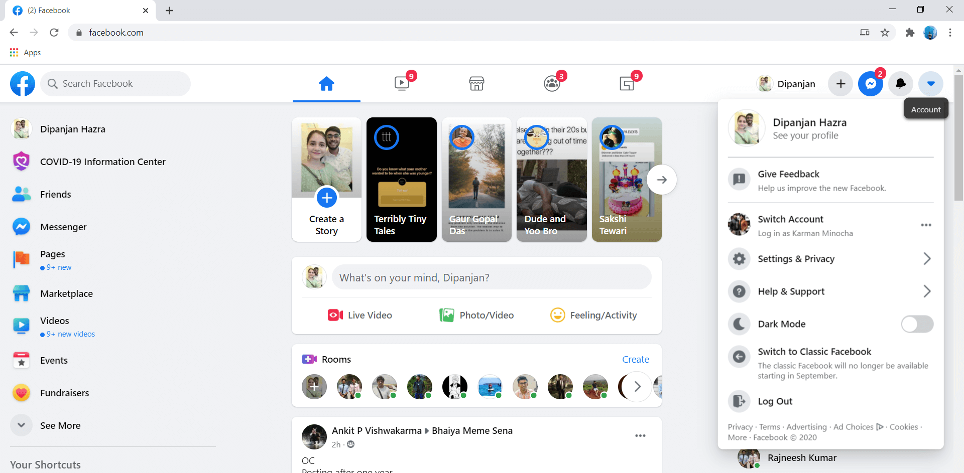 Tap on the Account menu and select the Account Settings | Fix Facebook Home Page Won't Load Properly