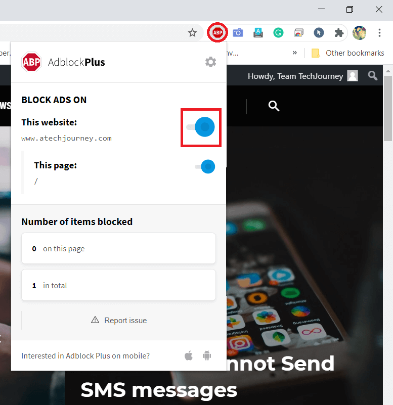 Tap on the Adblocker software and click on disable Adblocker | Media Could Not Be Loaded Error In Chrome