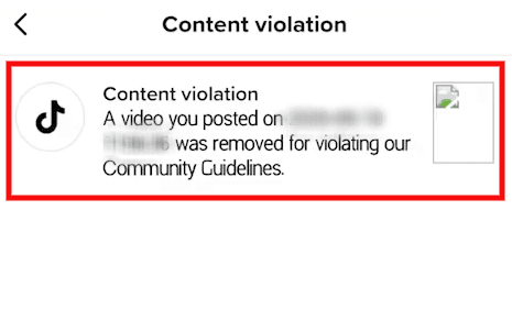 Tap on the Content violation notified to you by TikTok