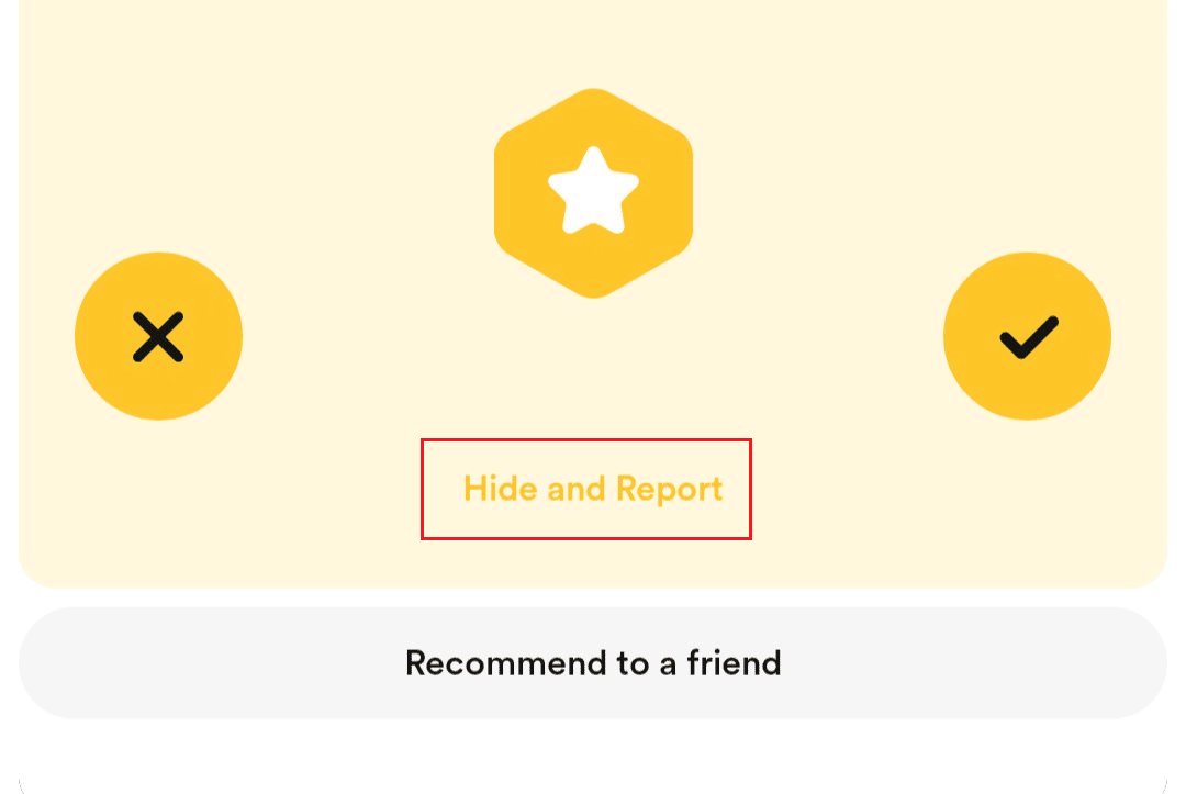 Tap on the Hide and Report option from the bottom of the user's profile | How to Find Fake Account on Bumble