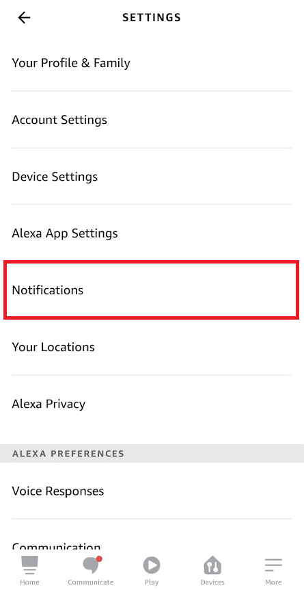 Tap on the Notifications option