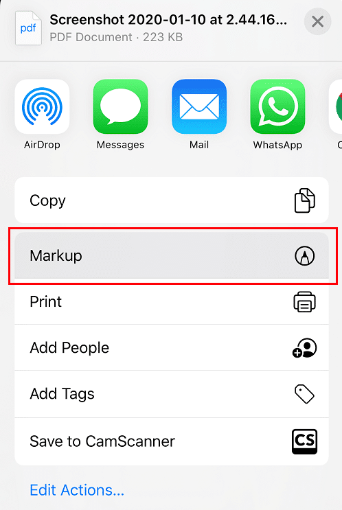 Tap on the PDF document and click on the Markup and Reply